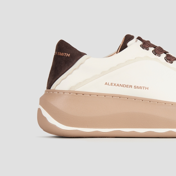 Sneakers Alexander Smith mayfair donna in nappa bianca e tallone in suede marrone - 3