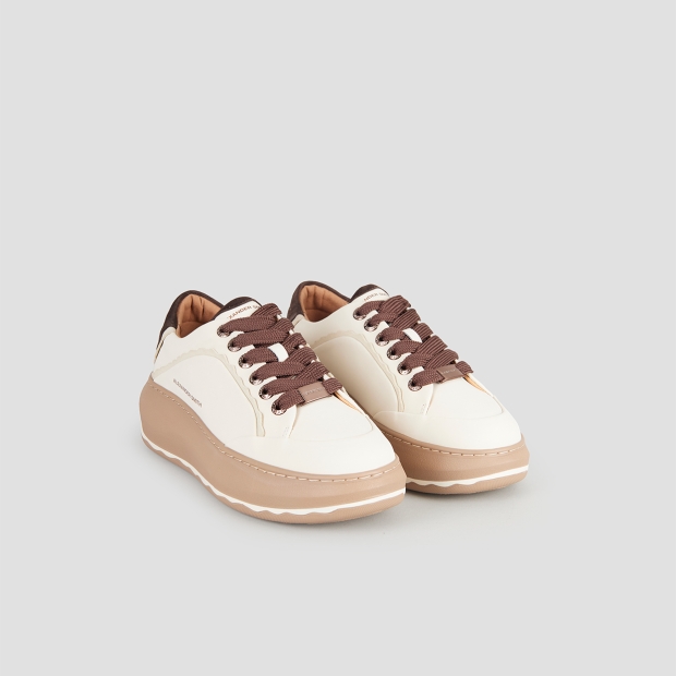 Sneakers Alexander Smith mayfair donna in nappa bianca e tallone in suede marrone - 4