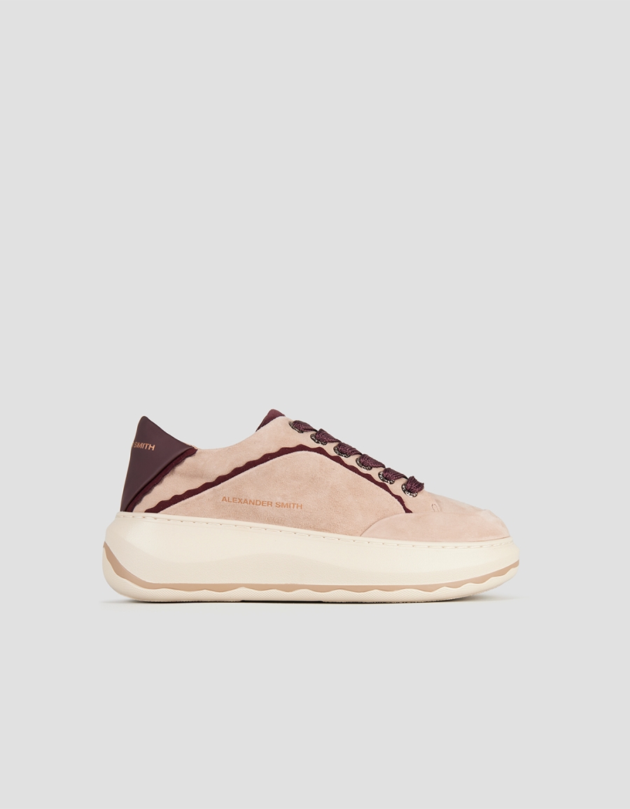 Sneakers Alexander Smith mayfair donna in suede sabbia con tallone e dettagli bordeaux - 1