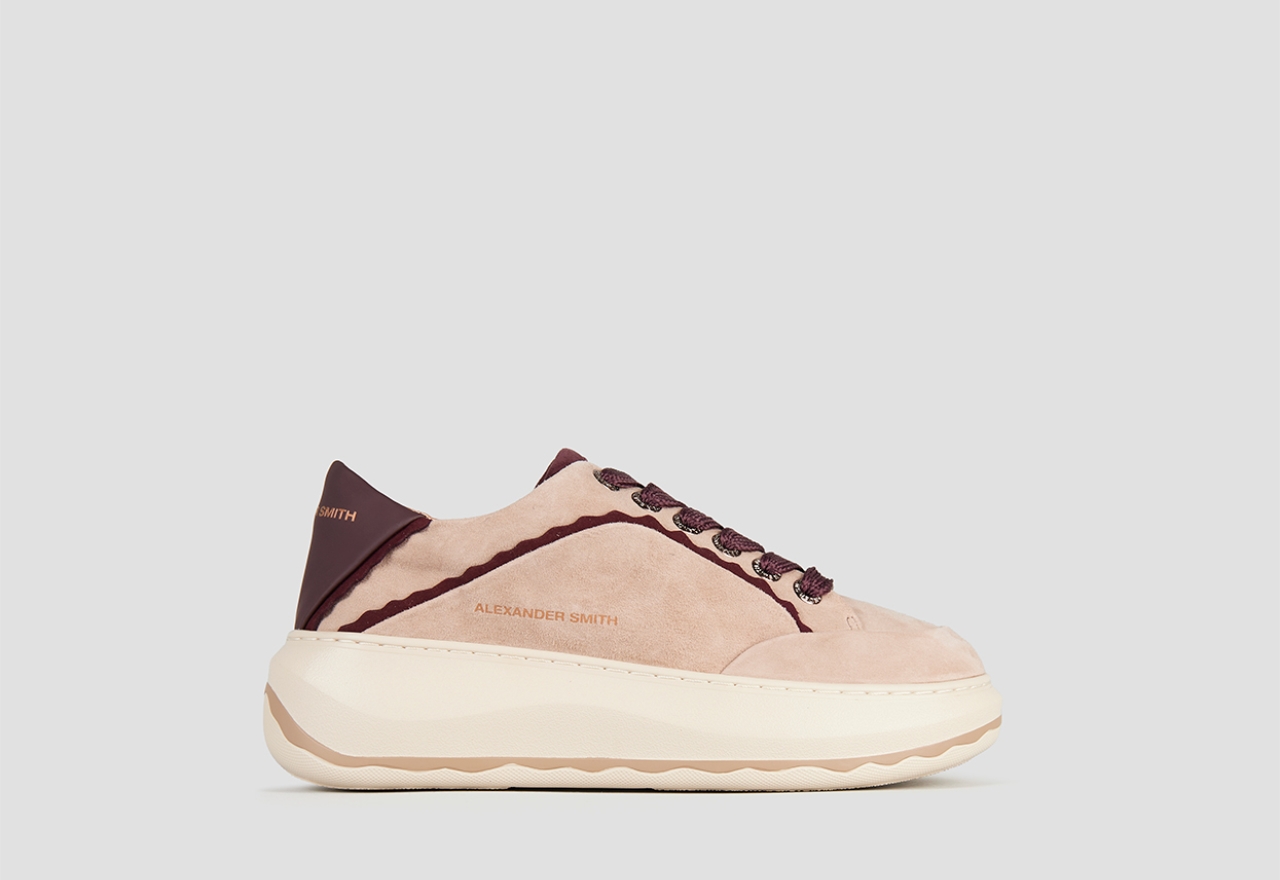 Sneakers Alexander Smith mayfair donna in suede sabbia con tallone e dettagli bordeaux - 1