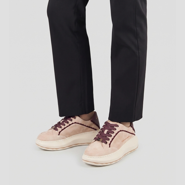 Sneakers Alexander Smith mayfair donna in suede sabbia con tallone e dettagli bordeaux - 2