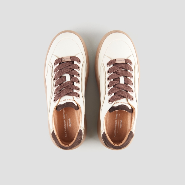 Sneakers Alexander Smith mayfair donna in nappa bianca e tallone in suede marrone - 6