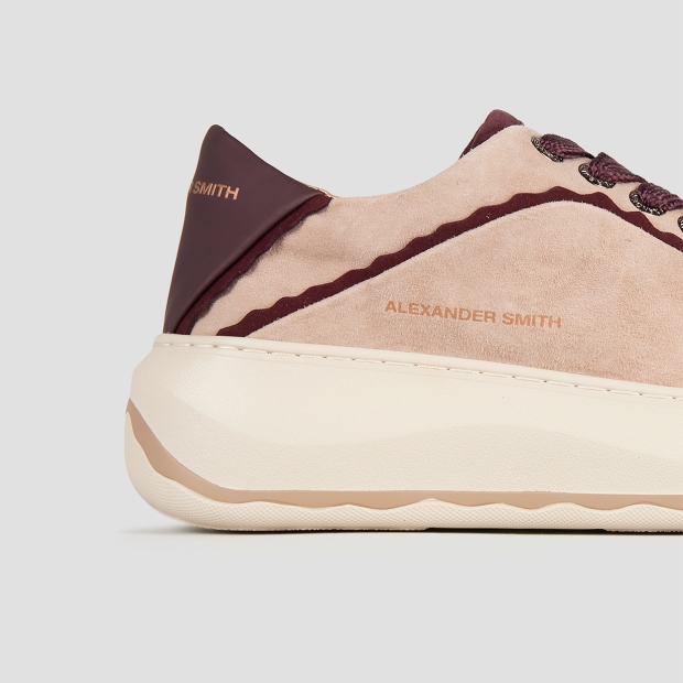 Sneakers Alexander Smith mayfair donna in suede sabbia con tallone e dettagli bordeaux - 3