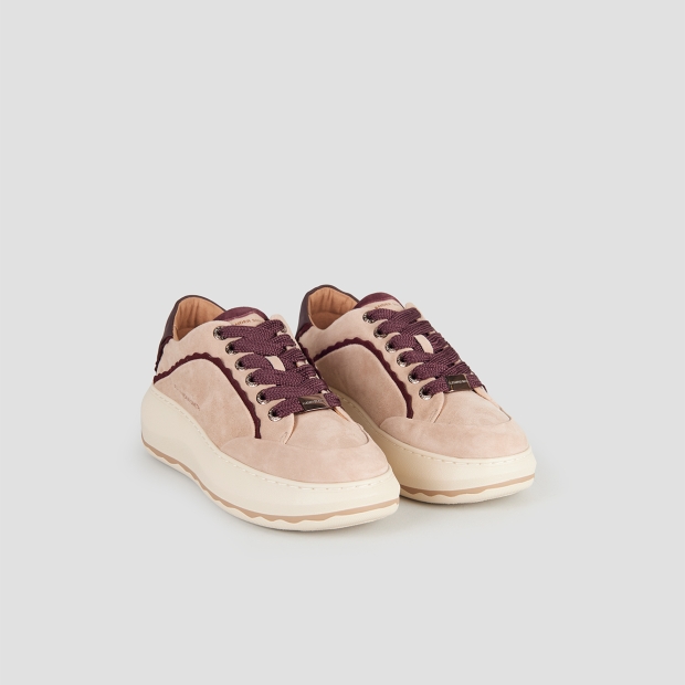 Sneakers Alexander Smith mayfair donna in suede sabbia con tallone e dettagli bordeaux - 4