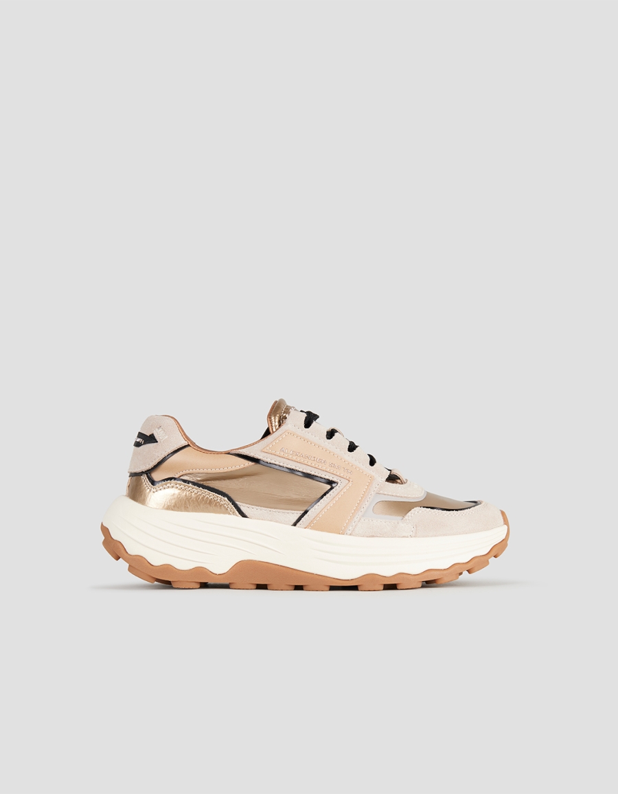 Sneakers Alexander Smith windsor donna in pelle beige e laminato oro - 1