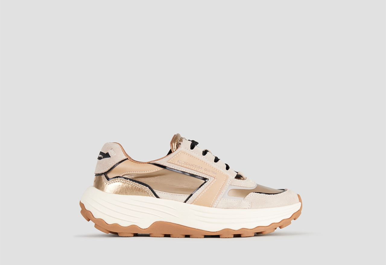 Sneakers Alexander Smith windsor donna in pelle beige e laminato oro - 1