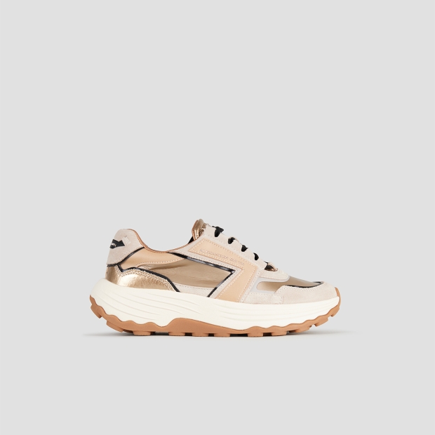 Sneakers Alexander Smith windsor donna in pelle beige e laminato oro - 1