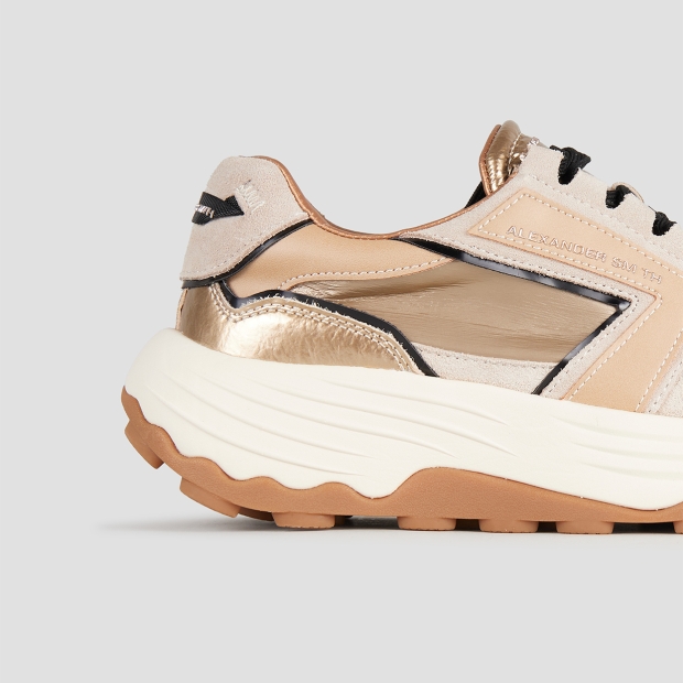 Sneakers Alexander Smith windsor donna in pelle beige e laminato oro - 3