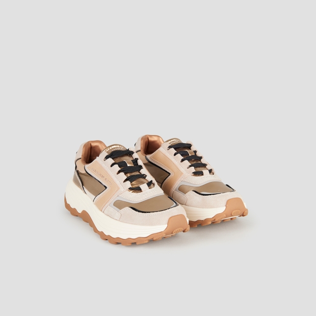 Sneakers Alexander Smith windsor donna in pelle beige e laminato oro - 4