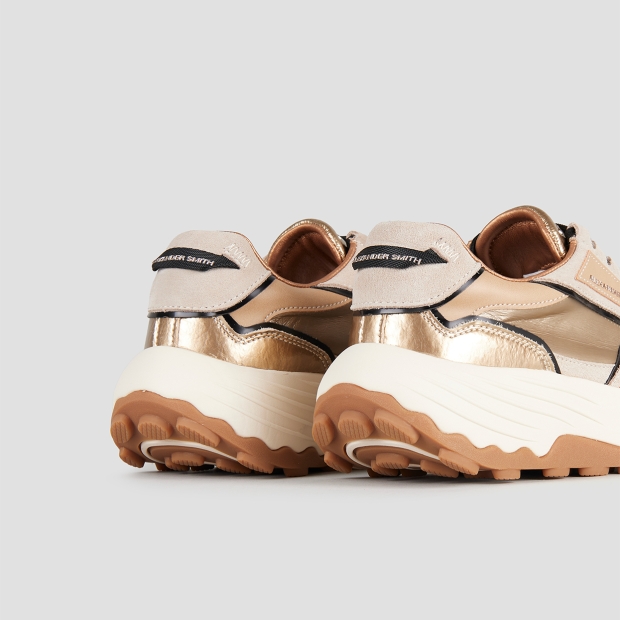 Sneakers Alexander Smith windsor donna in pelle beige e laminato oro - 5