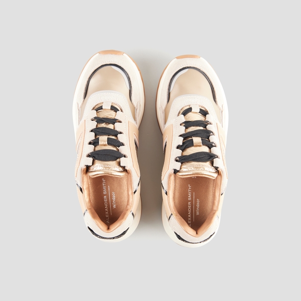 Sneakers Alexander Smith windsor donna in pelle beige e laminato oro - 6