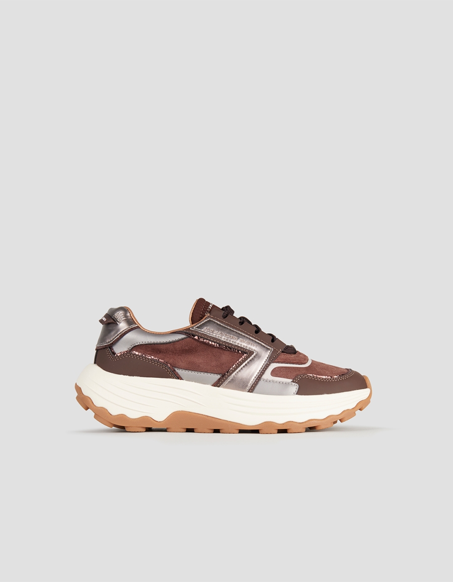 Sneakers Alexander Smith windsor donna in pelle e camoscio marrone e laminato bordeaux - 1