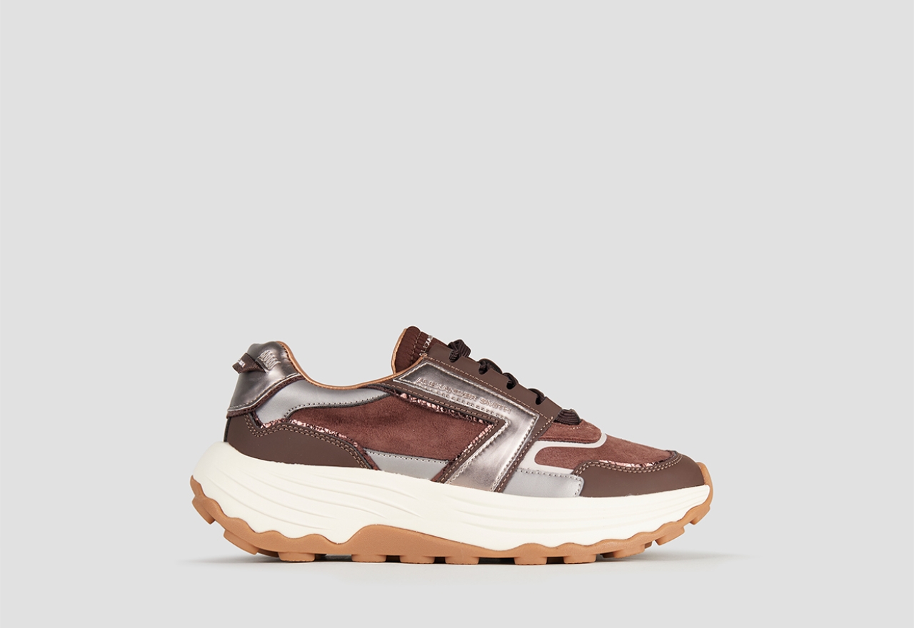 Sneakers Alexander Smith windsor donna in pelle e camoscio marrone e laminato bordeaux - 1