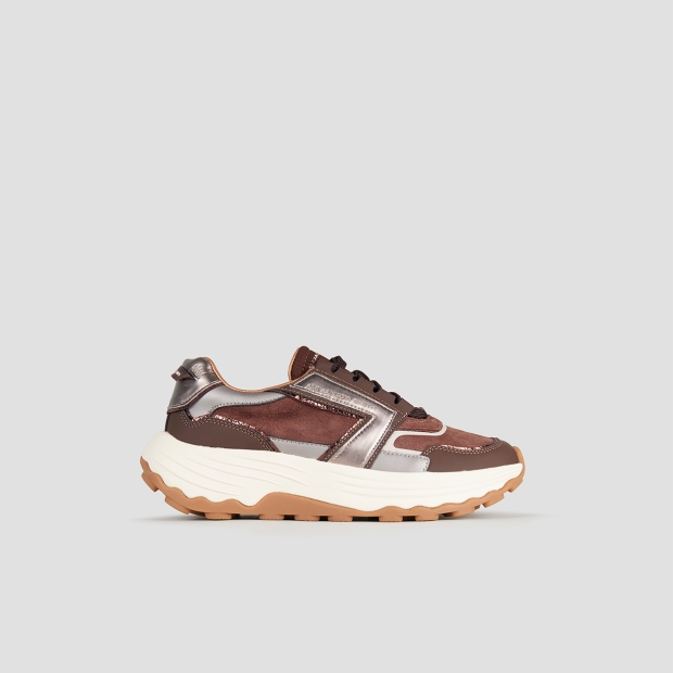Sneakers Alexander Smith windsor donna in pelle e camoscio marrone e laminato bordeaux - 1