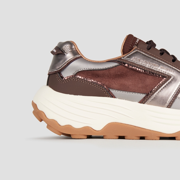 Sneakers Alexander Smith windsor donna in pelle e camoscio marrone e laminato bordeaux - 3