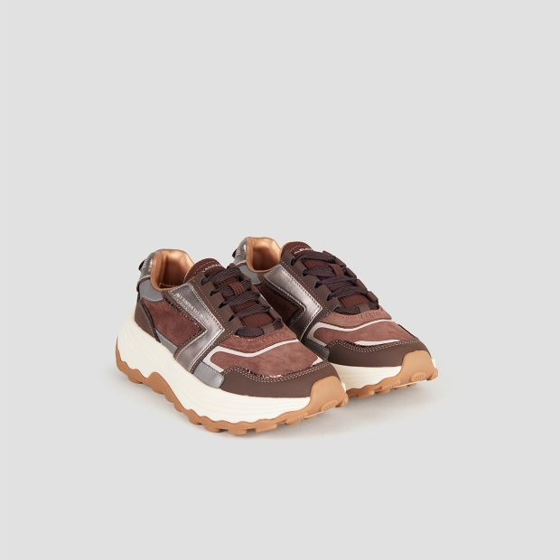 Sneakers Alexander Smith windsor donna in pelle e camoscio marrone e laminato bordeaux - 4