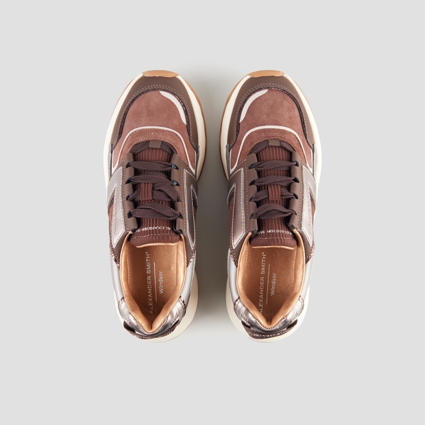 Sneakers Alexander Smith windsor donna in pelle e camoscio marrone e laminato bordeaux - 6