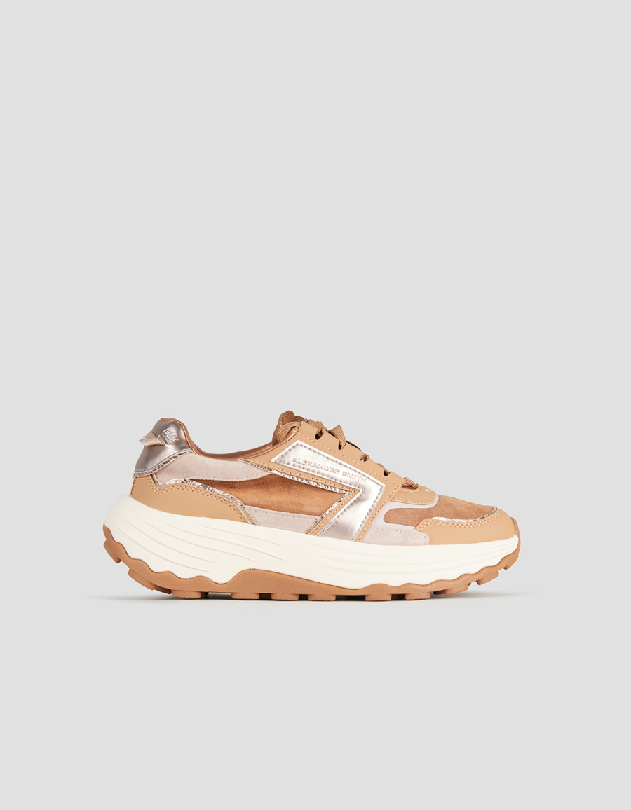 Sneakers Alexander Smith windsor donna in pelle e camoscio pesca e dettagli in laminato - 1