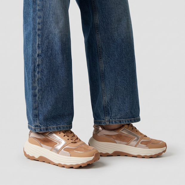 Sneakers Alexander Smith windsor donna in pelle e camoscio pesca e dettagli in laminato - 2
