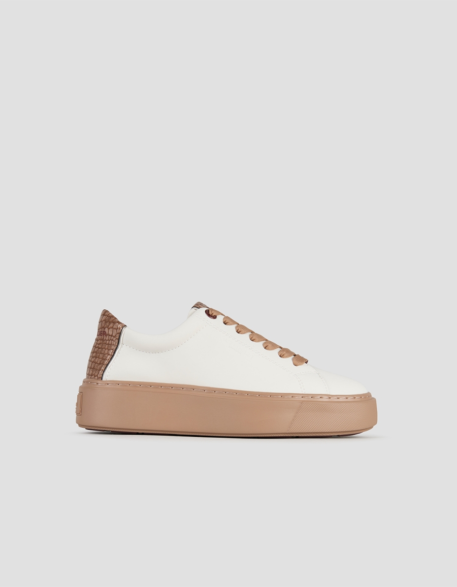 Sneakers Alexander Smith london donna in pelle bianca e tallone camel, con suola marrone - 1