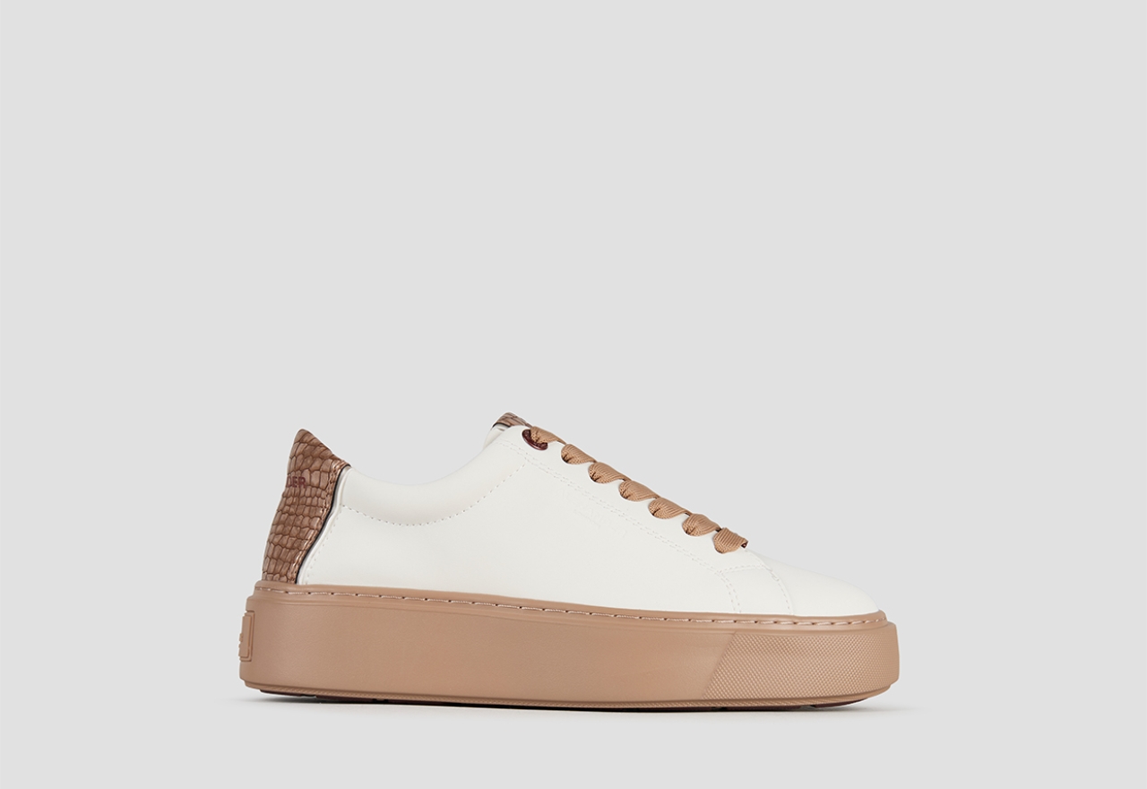 Sneakers Alexander Smith london donna in pelle bianca e tallone camel, con suola marrone - 1