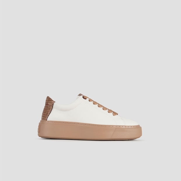 Sneakers Alexander Smith london donna in pelle bianca e tallone camel, con suola marrone - 1
