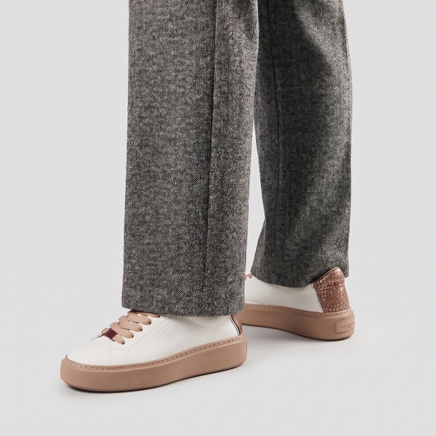 Sneakers Alexander Smith london donna in pelle bianca e tallone camel, con suola marrone - 2