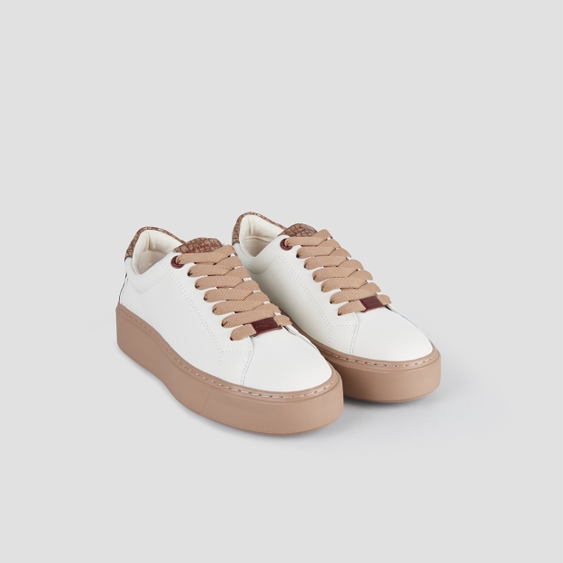 Sneakers Alexander Smith london donna in pelle bianca e tallone camel, con suola marrone - 4