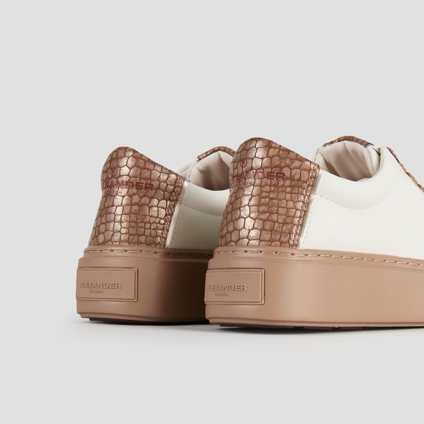 Sneakers Alexander Smith london donna in pelle bianca e tallone camel, con suola marrone - 5