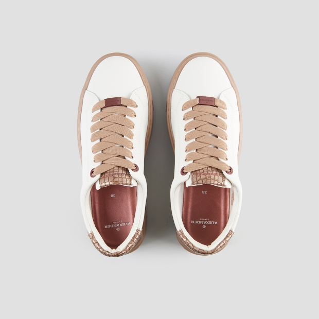 Sneakers Alexander Smith london donna in pelle bianca e tallone camel, con suola marrone - 6