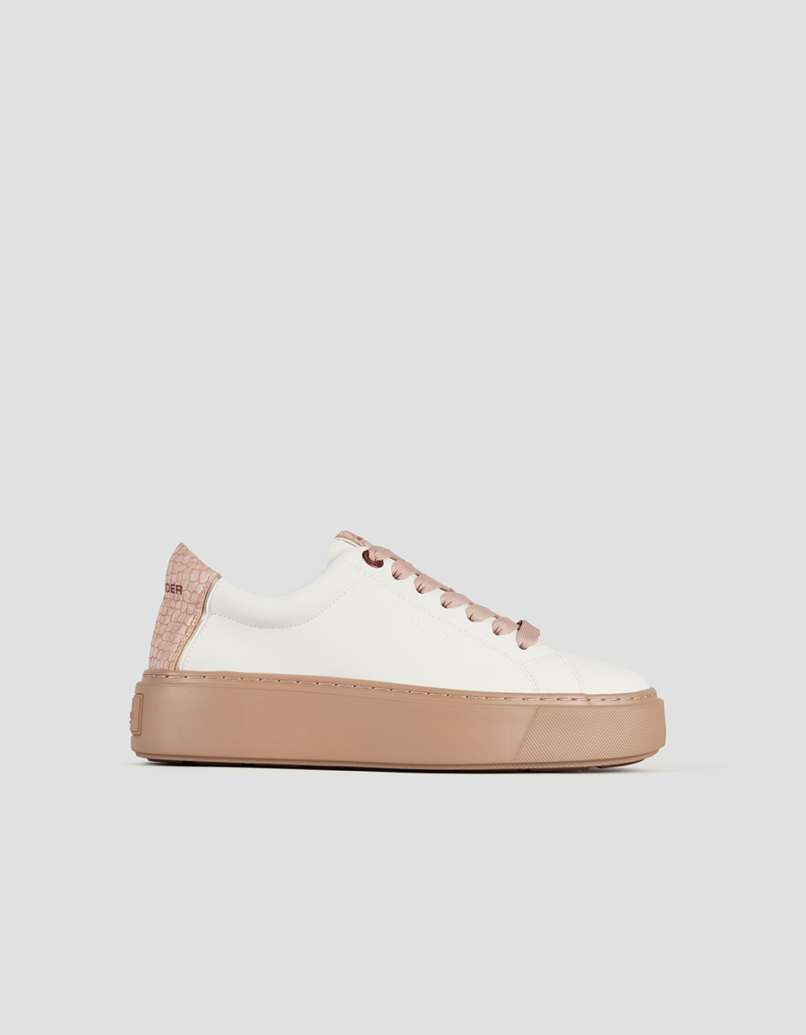 Sneakers Alexander Smith london donna in pelle bianca e tallone rosa, con suola marrone - 1