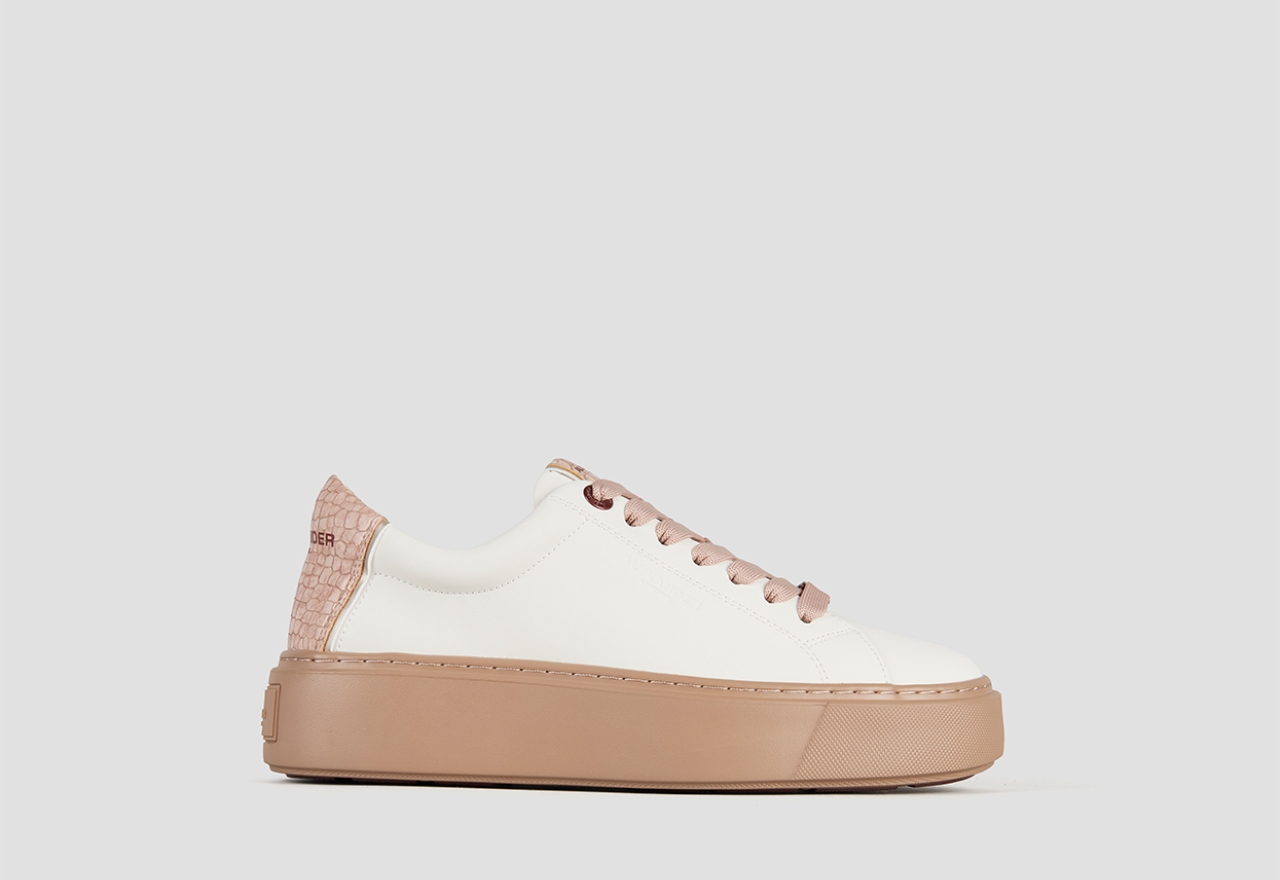 Sneakers Alexander Smith london donna in pelle bianca e tallone rosa, con suola marrone - 1