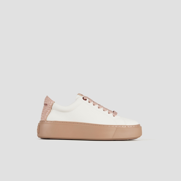 Sneakers Alexander Smith london donna in pelle bianca e tallone rosa, con suola marrone - 1