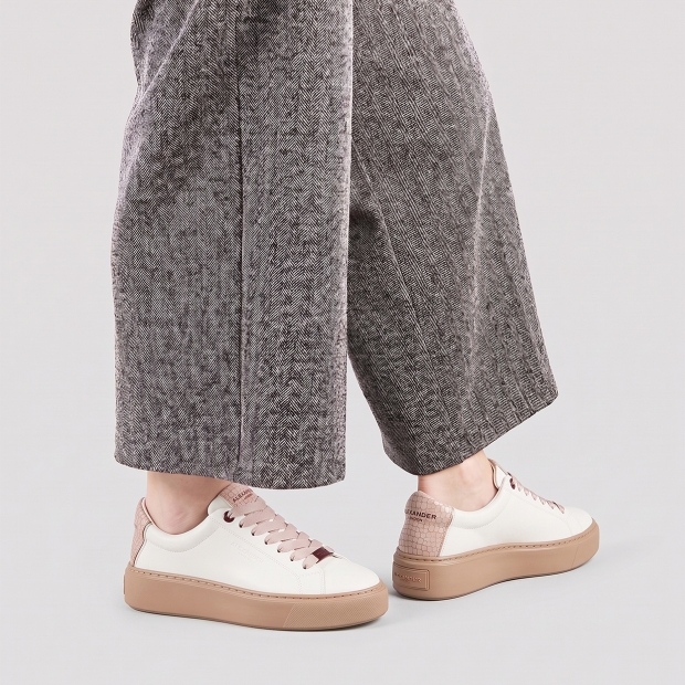 Sneakers Alexander Smith london donna in pelle bianca e tallone rosa, con suola marrone - 2