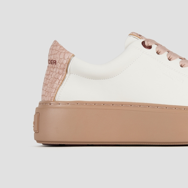 Sneakers Alexander Smith london donna in pelle bianca e tallone rosa, con suola marrone - 3