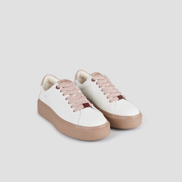 Sneakers Alexander Smith london donna in pelle bianca e tallone rosa, con suola marrone - 4