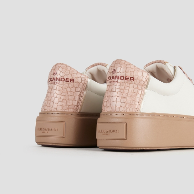 Sneakers Alexander Smith london donna in pelle bianca e tallone rosa, con suola marrone - 5