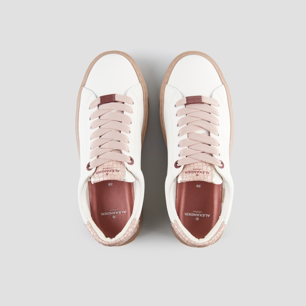 Sneakers Alexander Smith london donna in pelle bianca e tallone rosa, con suola marrone - 6