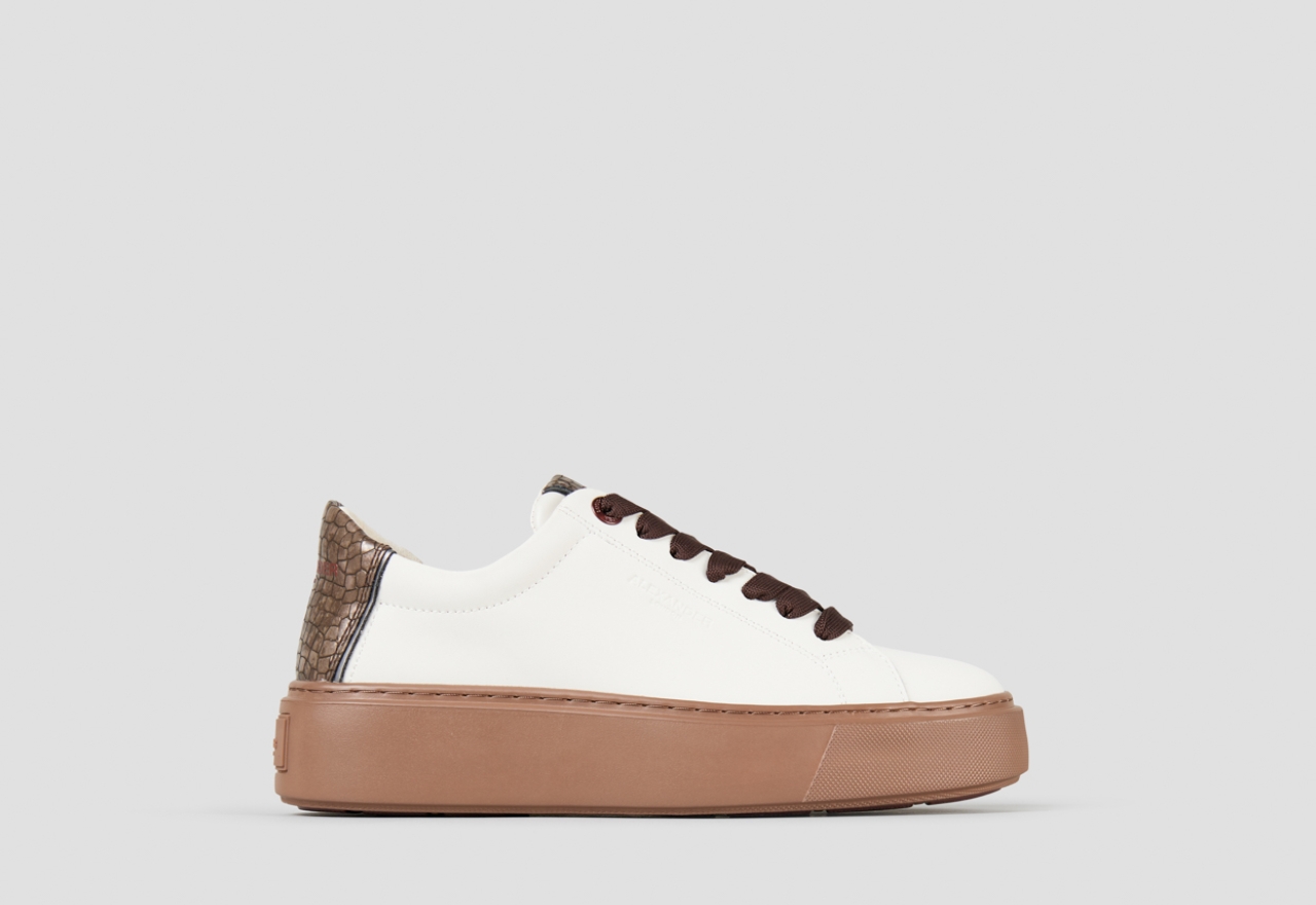 Sneakers Alexander Smith london donna in pelle bianca e tallone marrone, con suola marrone - 1