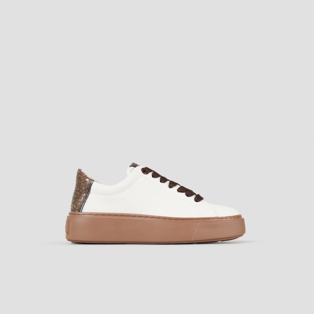 Sneakers Alexander Smith london donna in pelle bianca e tallone marrone, con suola marrone - 1