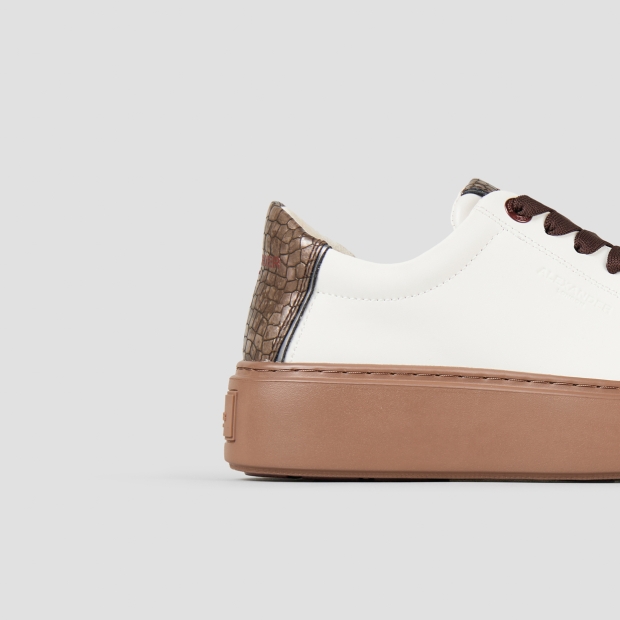 Sneakers Alexander Smith london donna in pelle bianca e tallone marrone, con suola marrone - 3