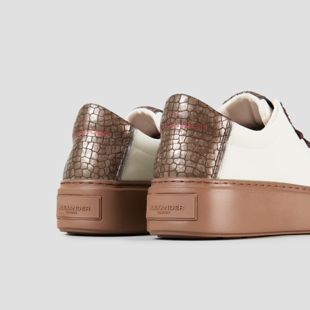 Sneakers Alexander Smith london donna in pelle bianca e tallone marrone, con suola marrone - 5