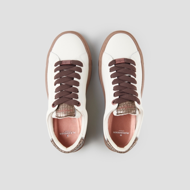 Sneakers Alexander Smith london donna in pelle bianca e tallone marrone, con suola marrone - 6