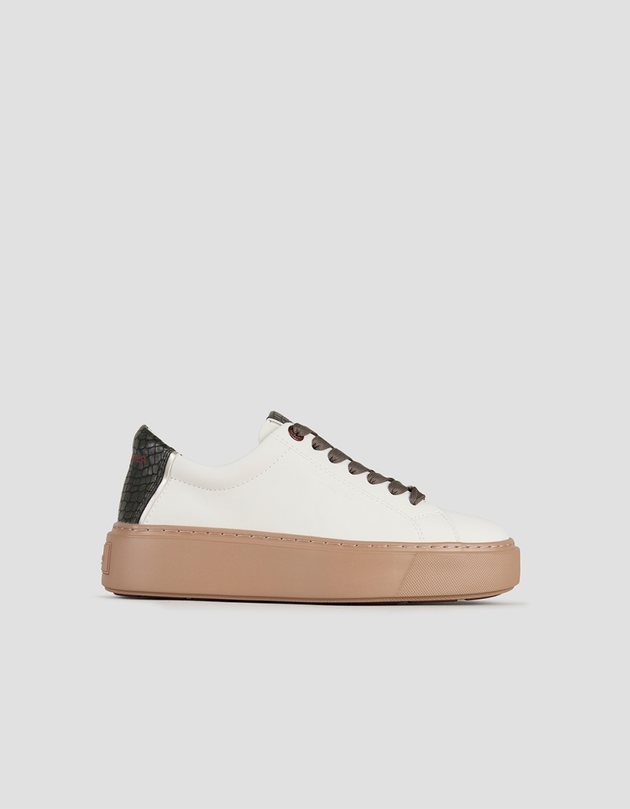 Sneakers Alexander Smith london donna in pelle bianca e tallone verde, con suola marrone - 1