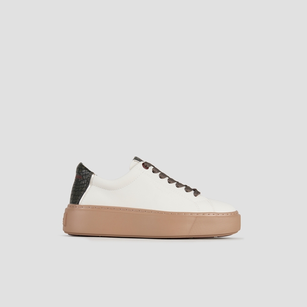 Sneakers Alexander Smith london donna in pelle bianca e tallone verde, con suola marrone - 1