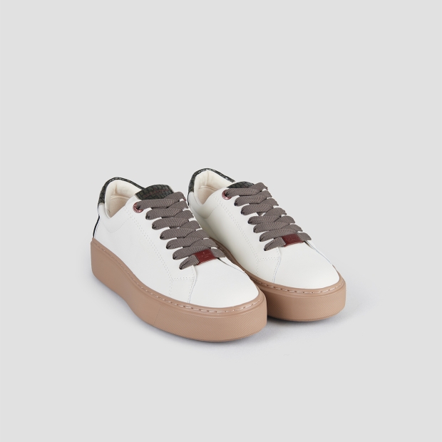 Sneakers Alexander Smith london donna in pelle bianca e tallone verde, con suola marrone - 4