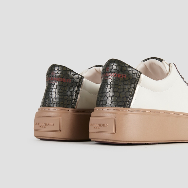 Sneakers Alexander Smith london donna in pelle bianca e tallone verde, con suola marrone - 5