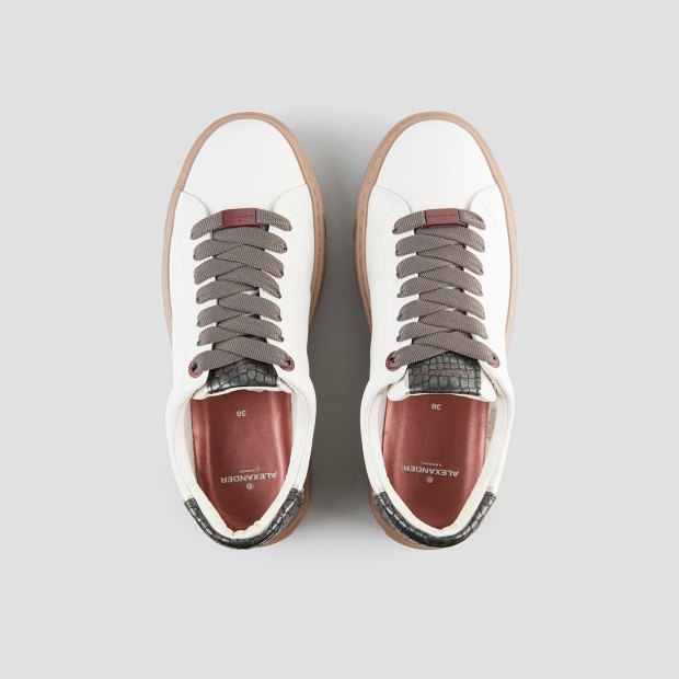 Sneakers Alexander Smith london donna in pelle bianca e tallone verde, con suola marrone - 6