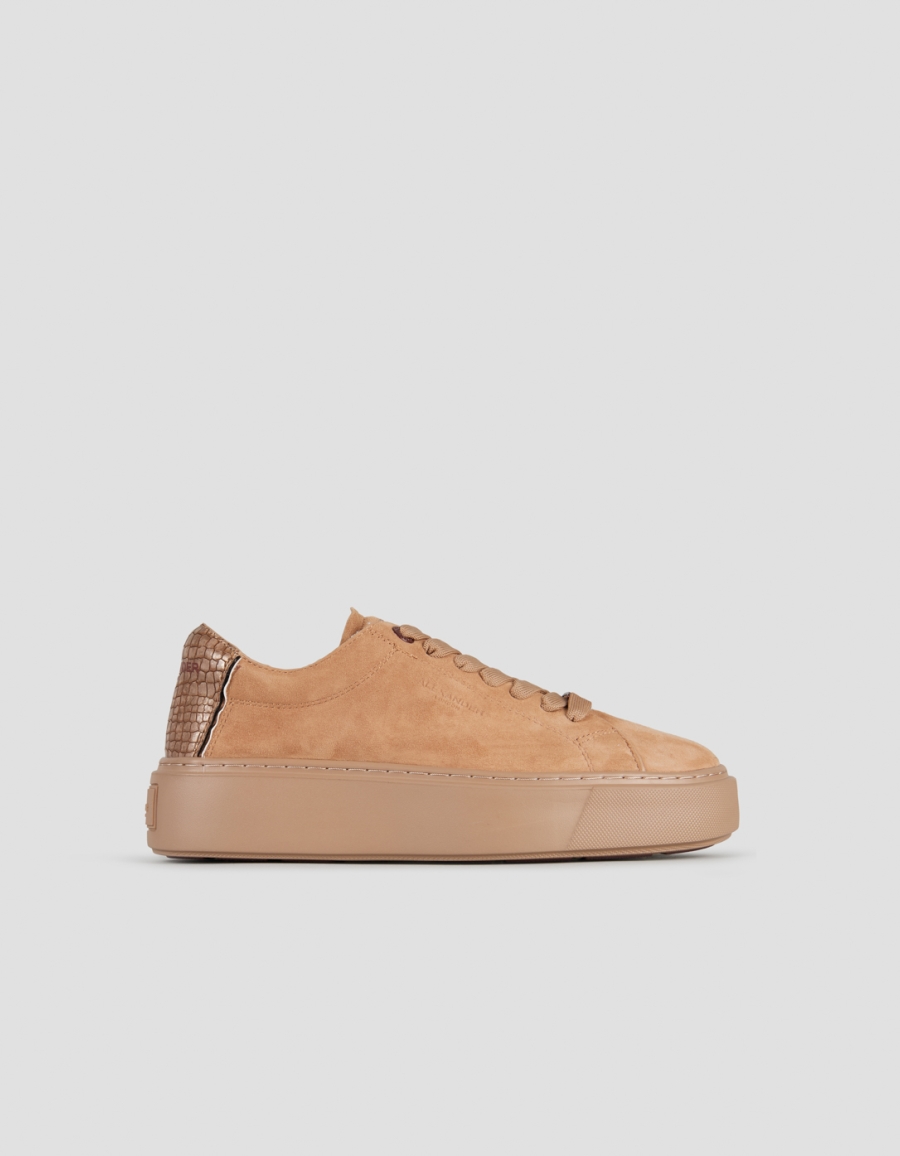 Sneakers Alexander Smith london donna sfoderata in camoscio camel e tallone laminato bronzo - 1