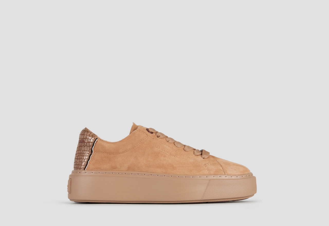 Sneakers Alexander Smith london donna sfoderata in camoscio camel e tallone laminato bronzo - 1